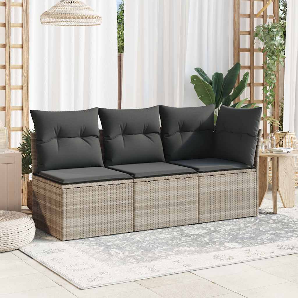 Gartensofa ohne Armlehnen mit Kissen Hellgrau Poly Rattan